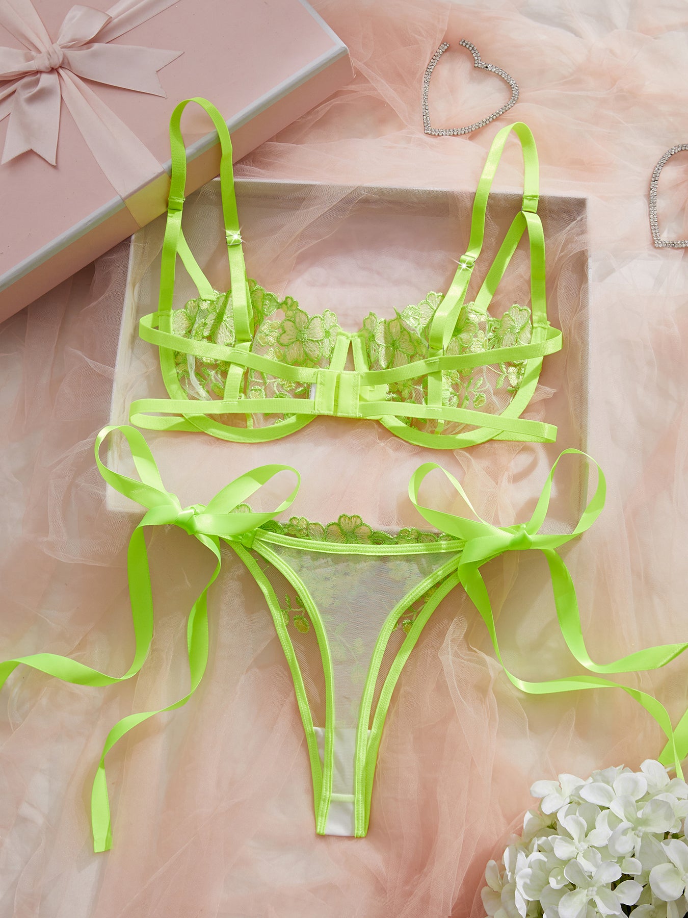 Sexy Lingerie for Women Eyelash Lace Mesh Matching Bra and Panty Sets Push Up Lace Bralette 2 Piece Lingerie Set