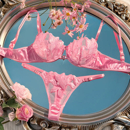 Sexy Bra and Panty Set for Women See Through Sheer Underwear Cute Exotic Foral Embroidery Babydoll Suit