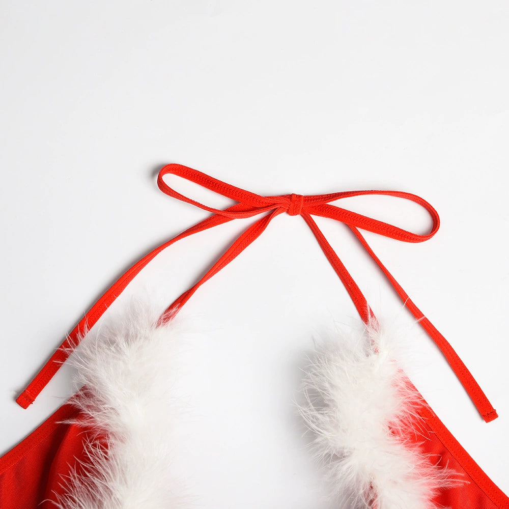 Christmas Women Lingerie Snap Crotch Teddy Hooded Bodysuit Santa Bodysuit