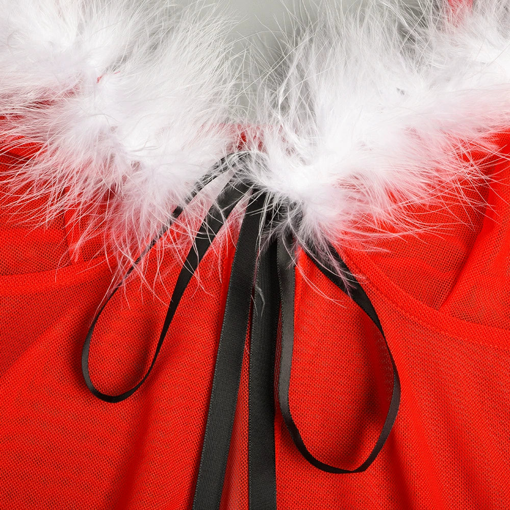 Christmas Women Lingerie Snap Crotch Teddy Hooded Bodysuit Santa Bodysuit