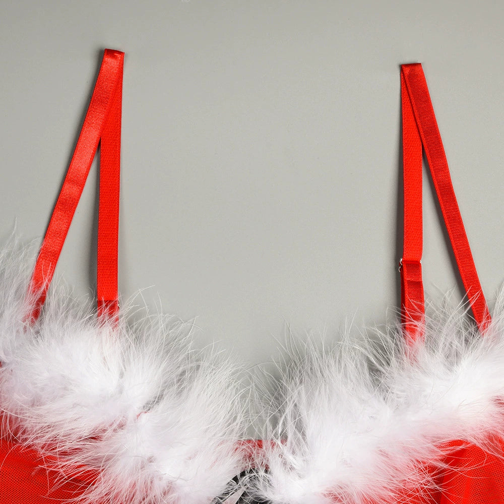 Christmas Women Lingerie Snap Crotch Teddy Hooded Bodysuit Santa Bodysuit