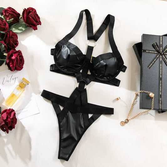 Lingerie Set for Women Sexy Strappy Lingerie Garter with Underwire Push Up Bra