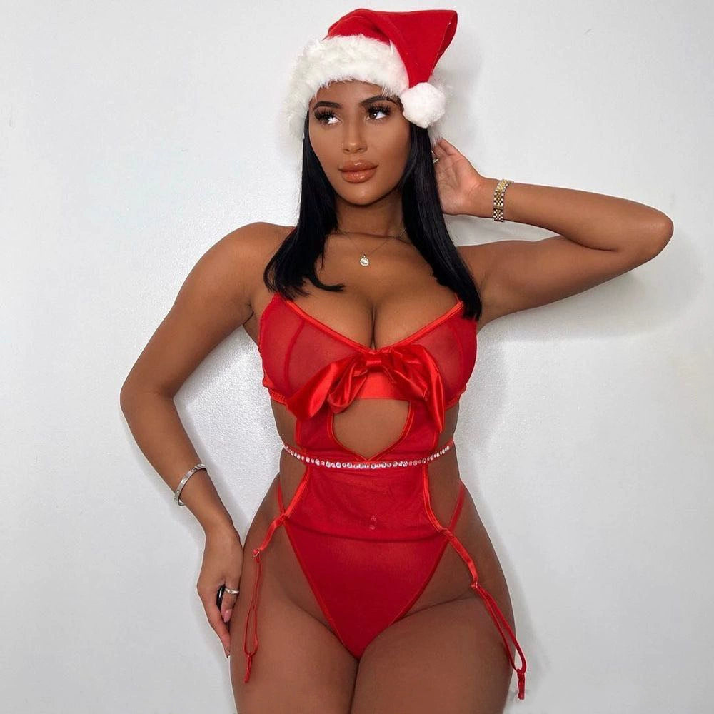 Christmas Lingerie Sexy Santa costume For Women Lace Babydoll