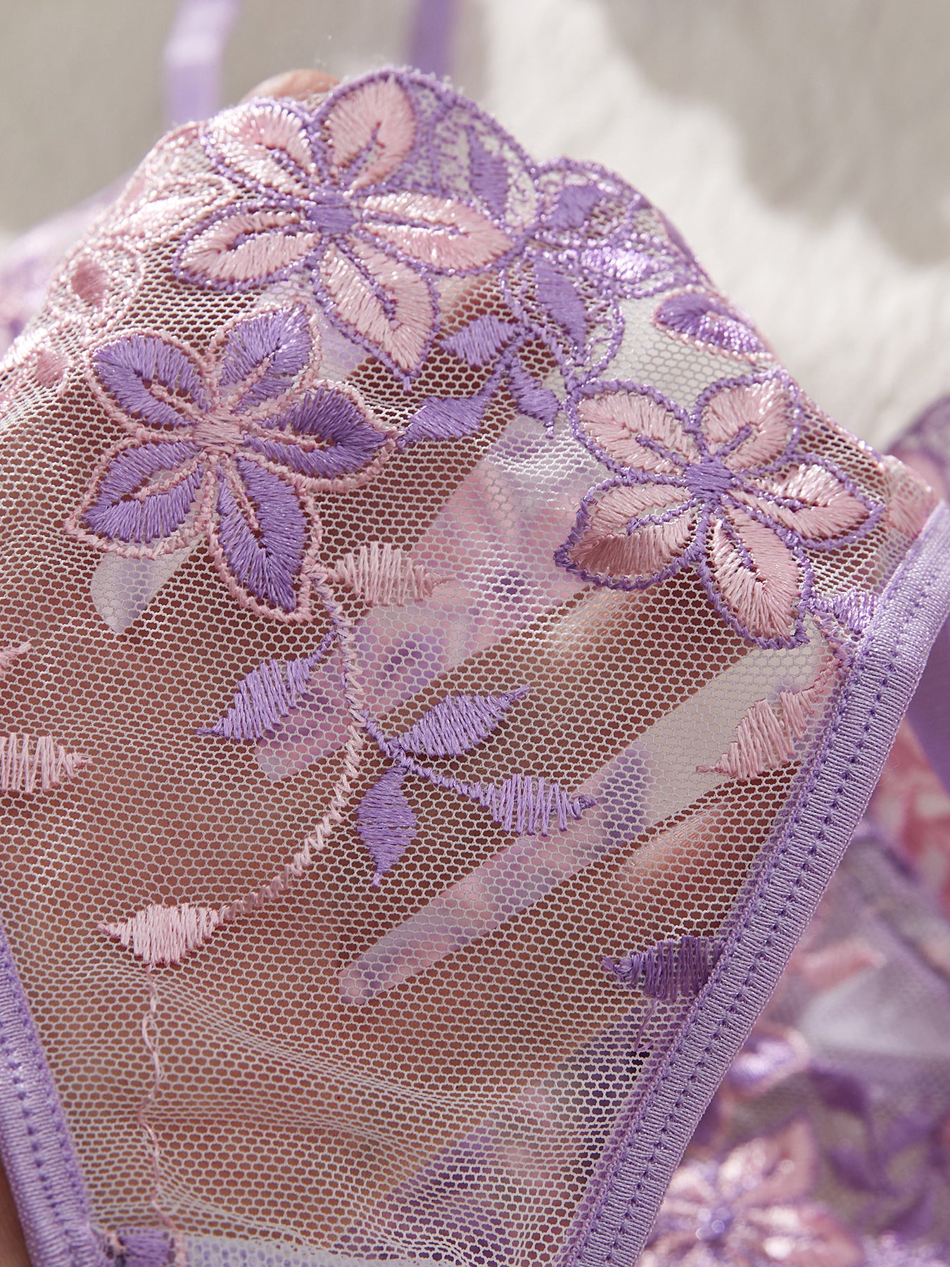 Sexy Cute Underwire Push Up Strappy Embroidered Mesh Sheer Lingerie Set