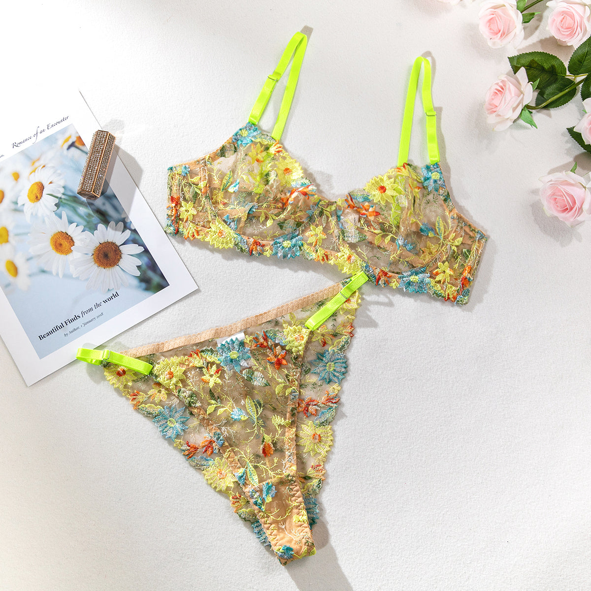 Women's Sexy Lingerie Set Yellow Color 2 pieces a Set
