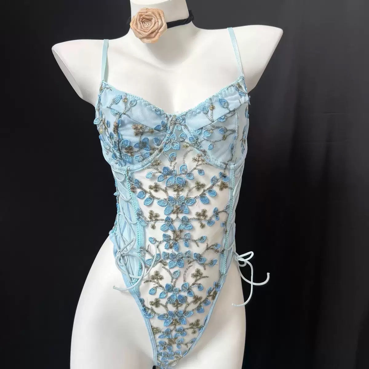 Sexy Bra and Panty Set for Women See Through Sheer Underwear Cute Exotic Foral Embroidery Babydoll Suit